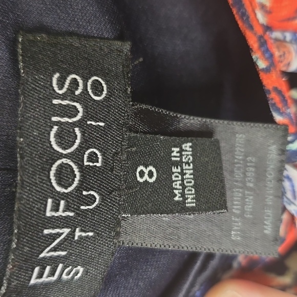 FOCUS Studio Bohemian Print Dress in Orange and Blue, Off Shoulder, Size 8 - Picture 3 of 6